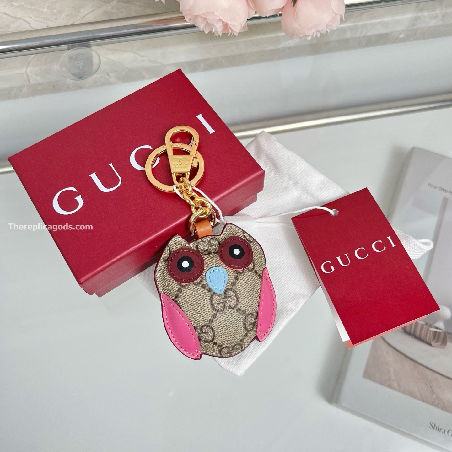 OWL-SHAPED BAG CHARM BEIGE AND DARK BROWN NEW GG MONOGRAM CANVAS