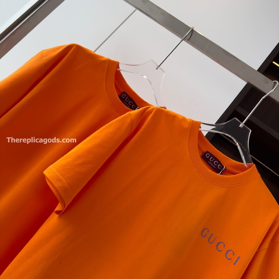 PRINTED COTTON JERSEY T-SHIRT IN ORANGE - TP610