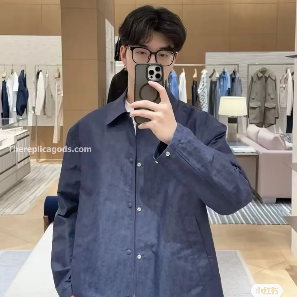 OBLIQUE BLOUSON JACKET BLUE TECHNICAL JACQUARD - SH358