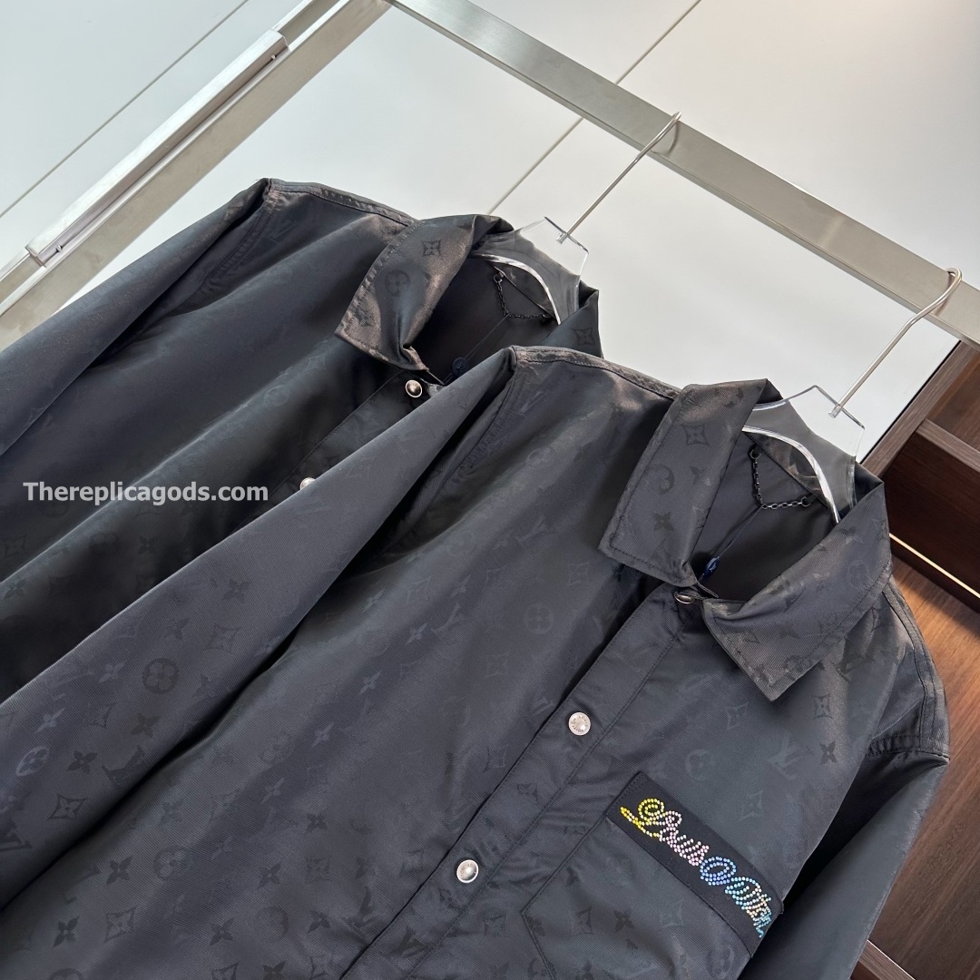 MONOGRAM MOIRE JACQUARD SILK OVERSHIRT IN BLACK - SH353