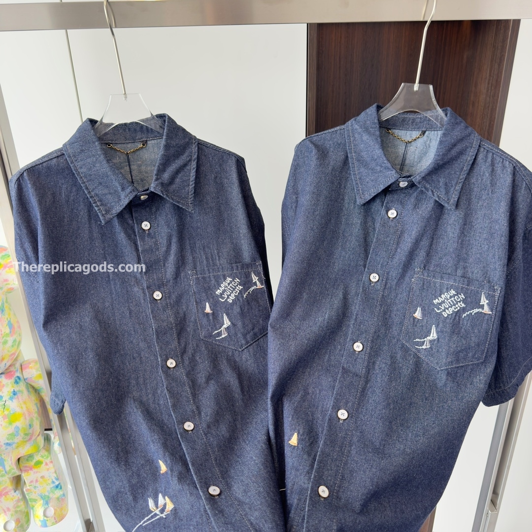 EMBROIDERED CHAMBRAY SHORT-SLEEVED SHIRT - SH355