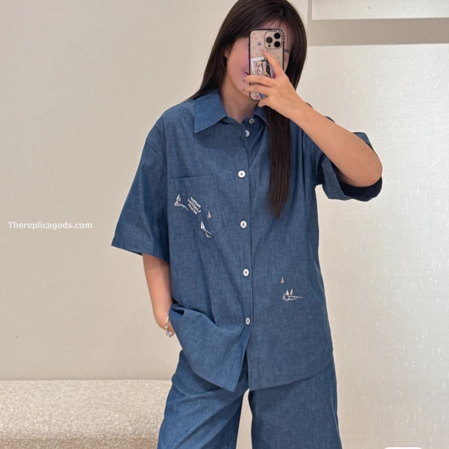 EMBROIDERED CHAMBRAY SHORT-SLEEVED SHIRT - SH355
