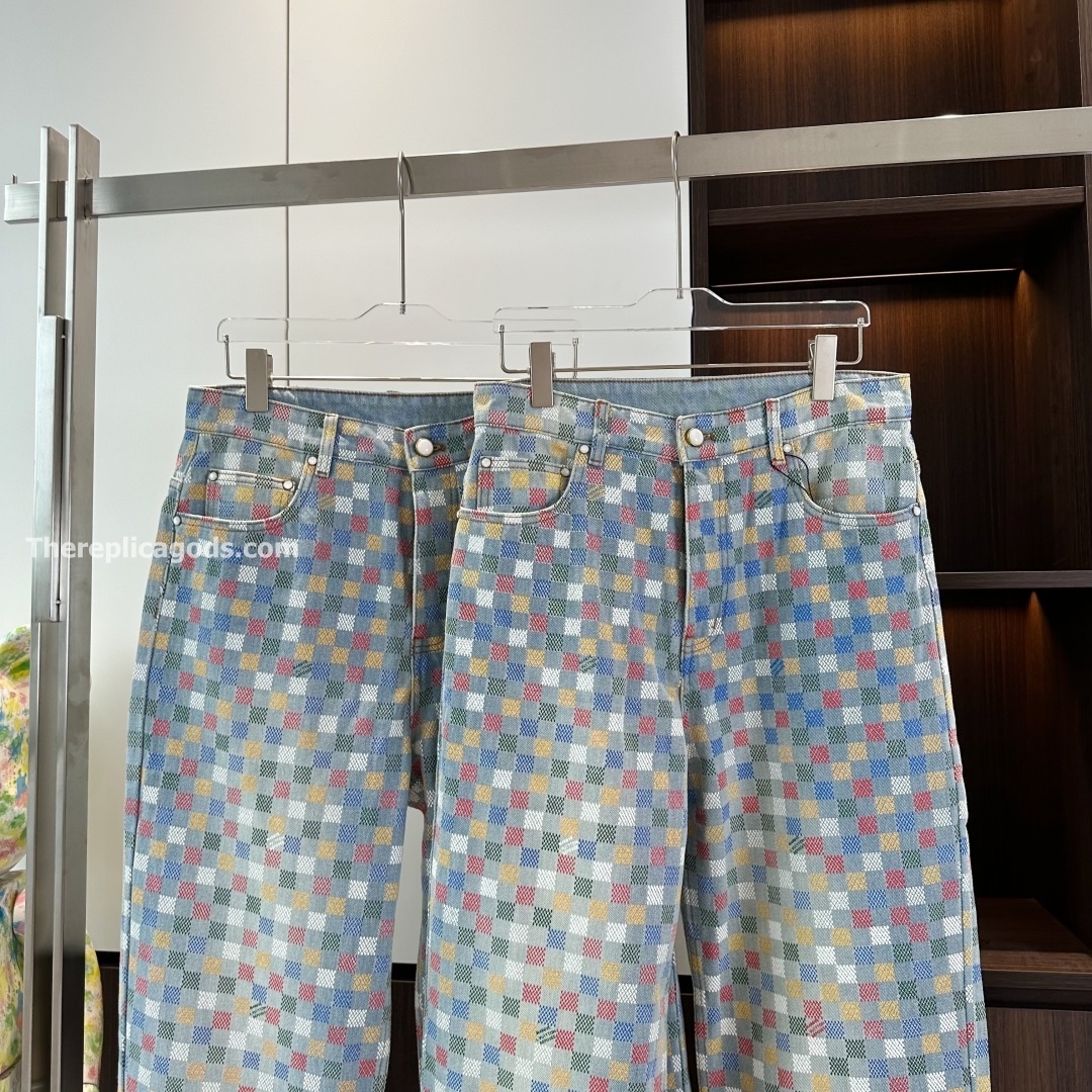 DAMIER DENIM WIDE-LEG PANTS IN MULTICOLOR - TP602