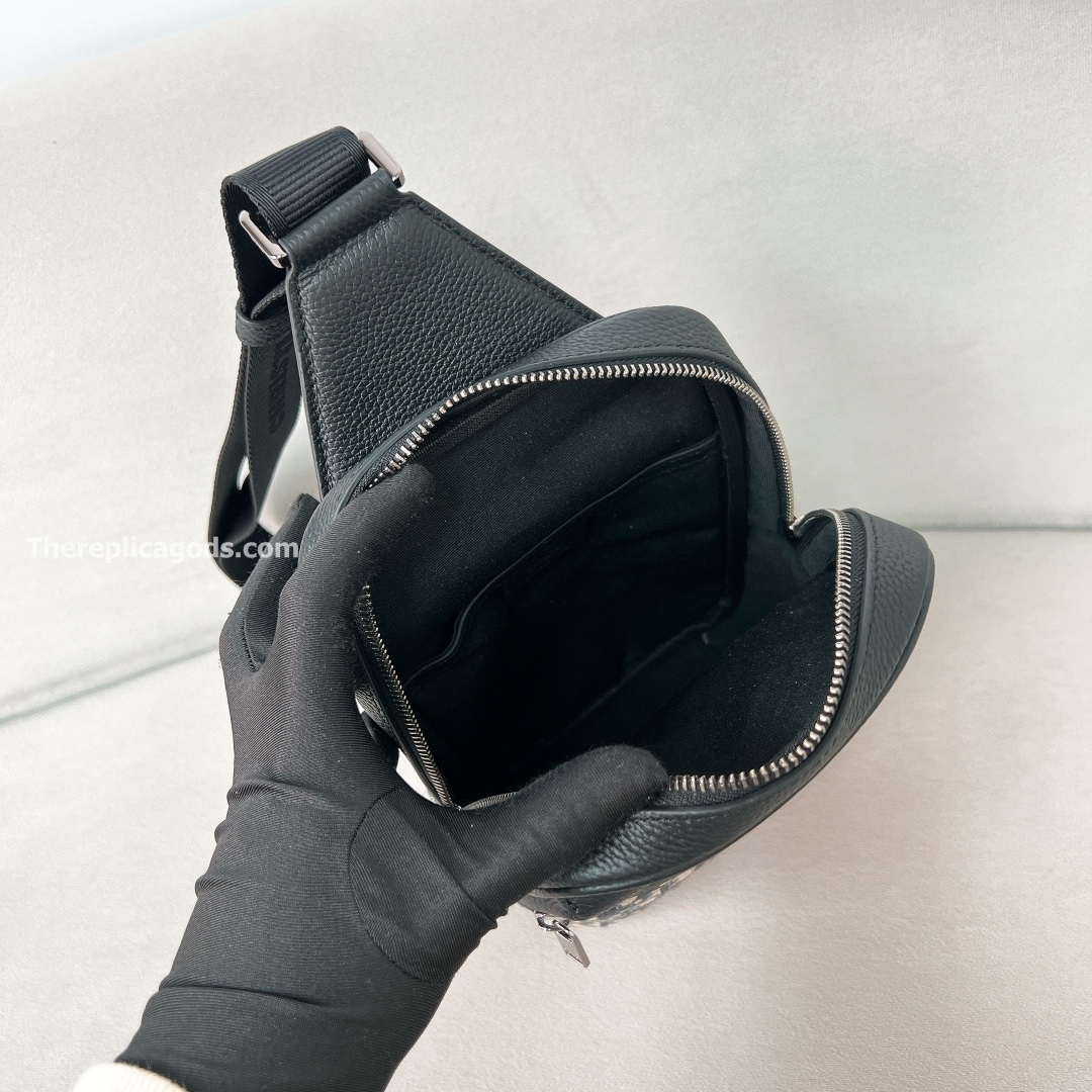 RIDER 2.0 SLING BAG BEIGE AND BLACK OBLIQUE JACQUARD WITH GRAINED CALFSKIN