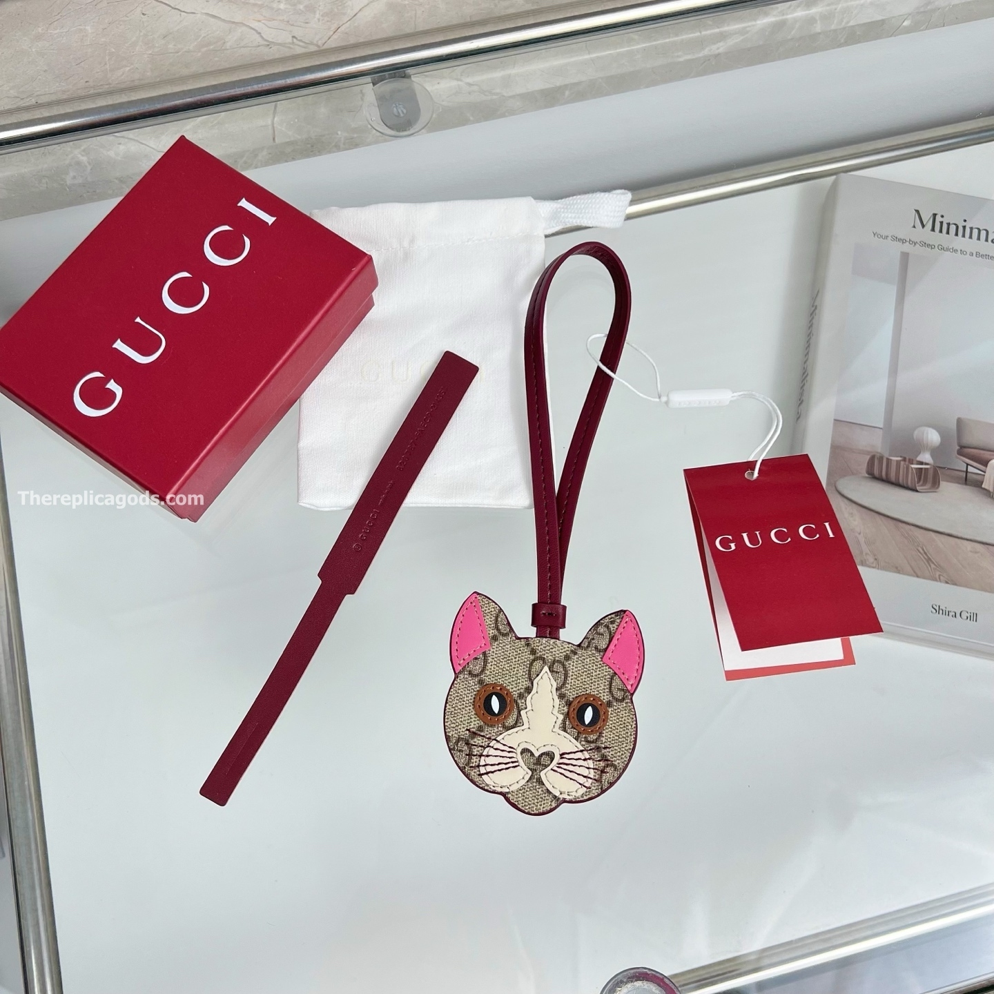 CAT-SHAPED BAG CHARM BEIGE AND DARK BROWN NEW GG MONOGRAM CANVAS