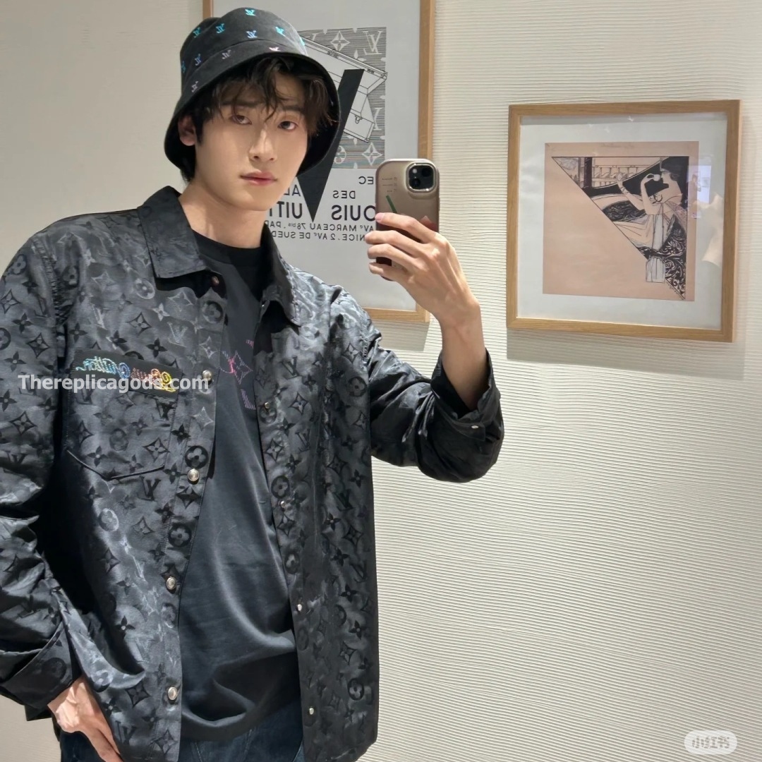 MONOGRAM MOIRE JACQUARD SILK OVERSHIRT IN BLACK - SH353