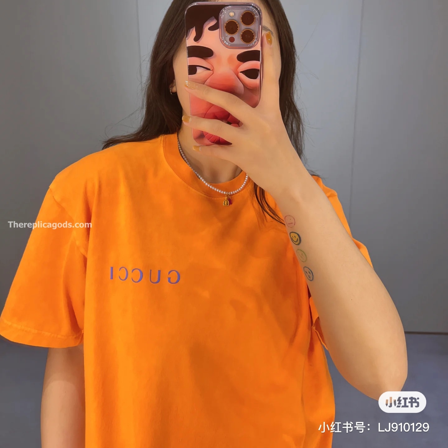 PRINTED COTTON JERSEY T-SHIRT IN ORANGE - TP610