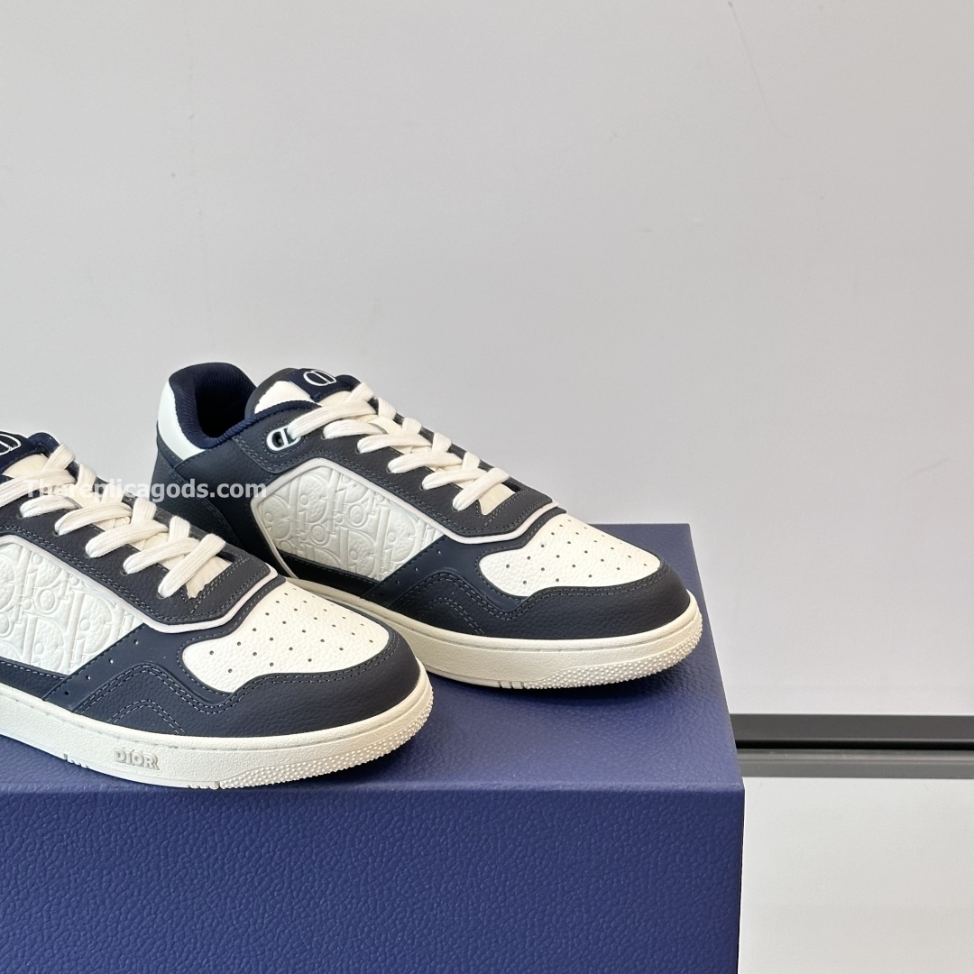 B27 UPTOWN LOW-TOP SNEAKERS NAVY BLUE AND WHITE GRAINED CALFSKIN WITH WHITE GRAVITY LEATHER - CD411