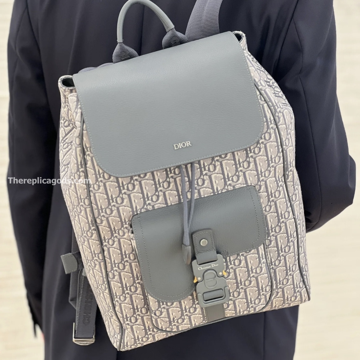 SADDLE BACKPACK WITH FLAP GREY GRAINED CALFSKIN