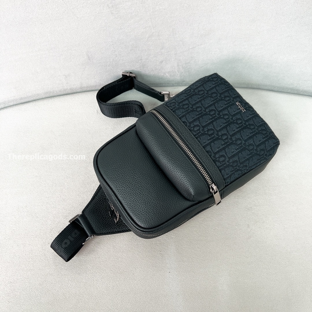 RIDER 2.0 SLING BAG BLACK OBLIQUE JACQUARD AND GRAINED CALFSKIN