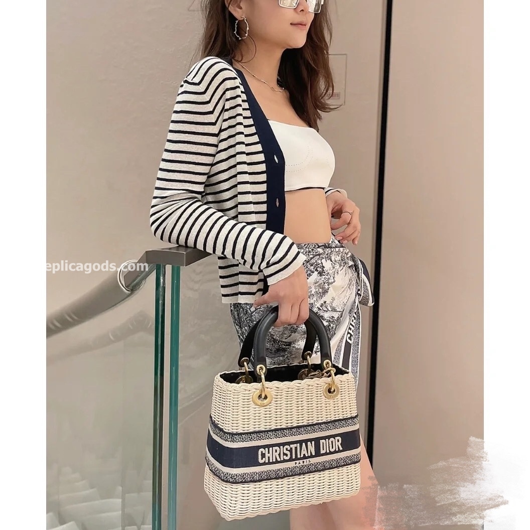 MEDIUM LADY BAG NATURAL WICKER OBLIQUE JACQUARD