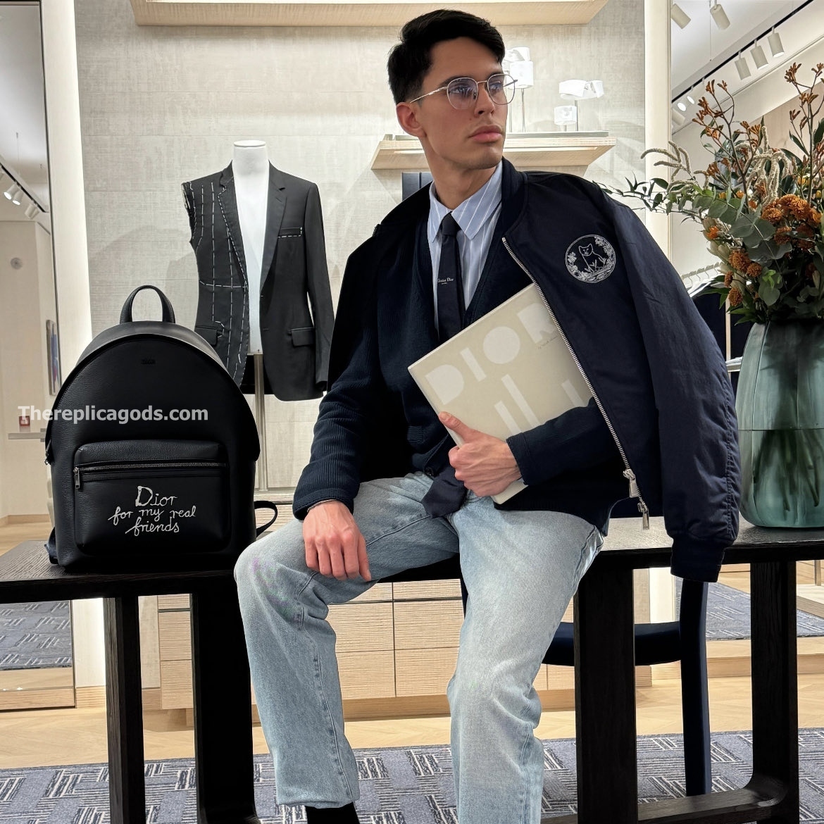 AND HYLTON NEL RIDER ZIPPED BACKPACK NAVY BLUE GRAINED