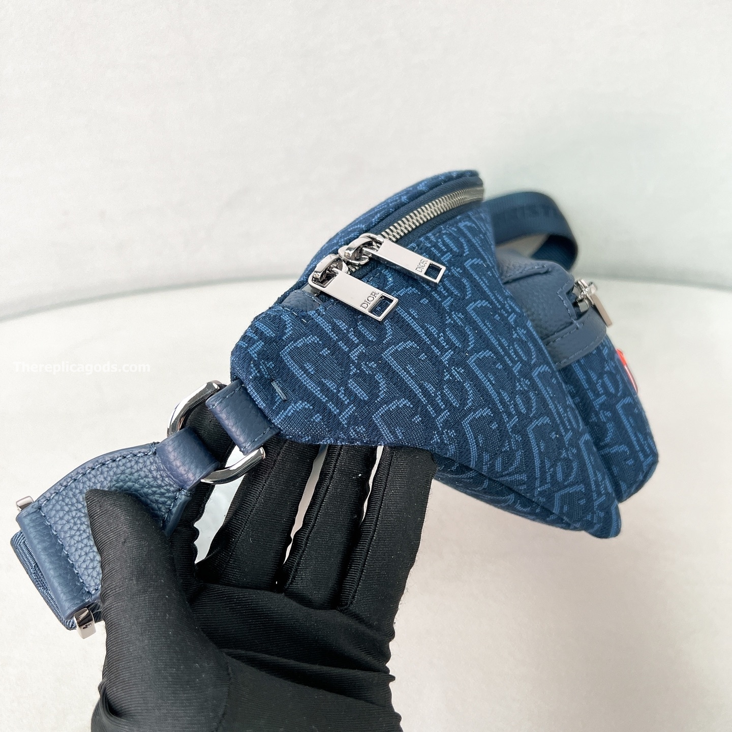 AND KAWS RIDER 2.0 BELT BAG NAVY BLUE OBLIQUE JACQUARD AND GRAINED CALFSKIN