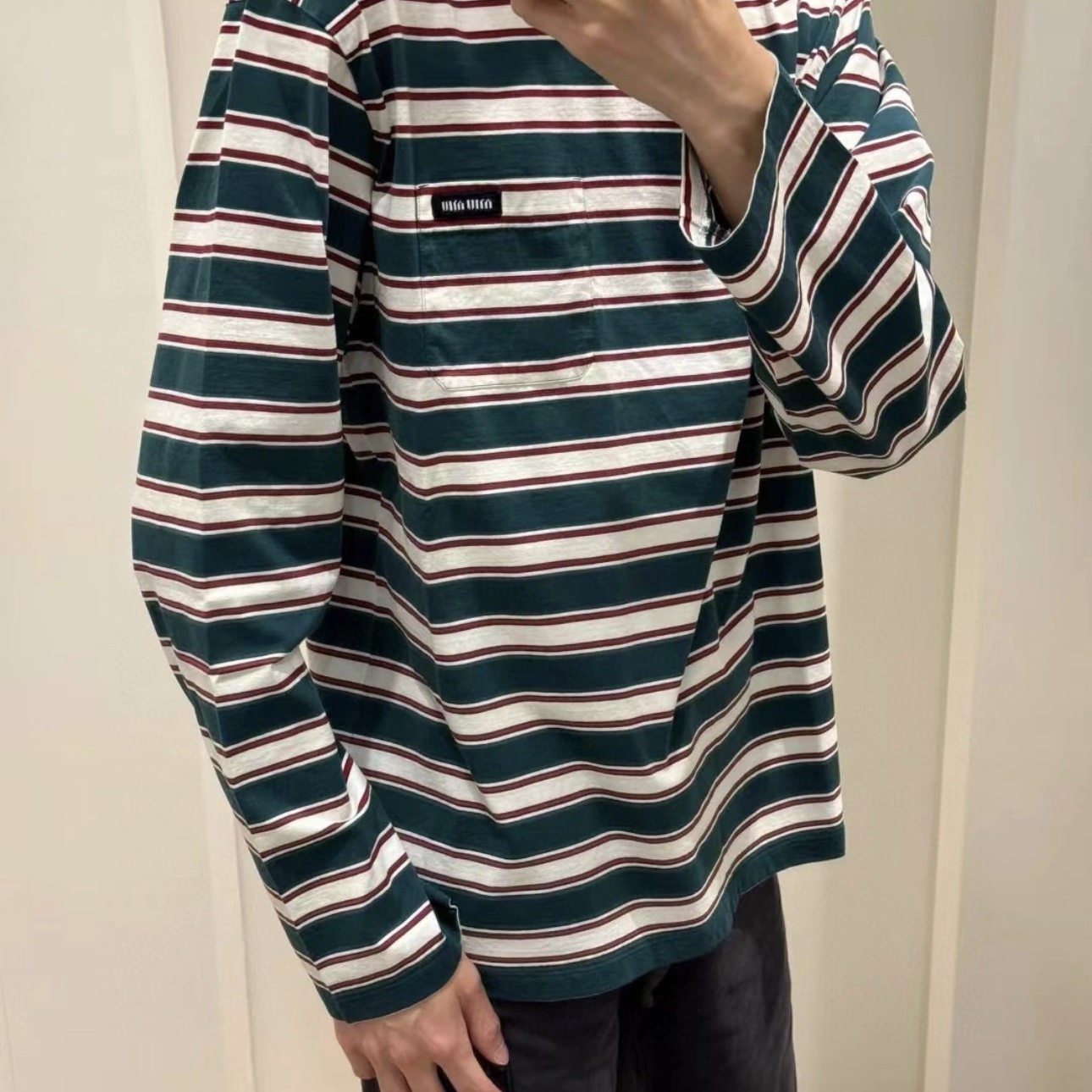 LONG-SLEEVED COTTON JERSEY T-SHIRT IN GREEN - SK592