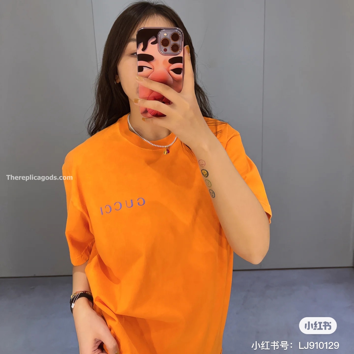 PRINTED COTTON JERSEY T-SHIRT IN ORANGE - TP610