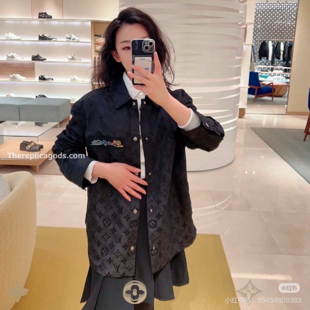 MONOGRAM MOIRE JACQUARD SILK OVERSHIRT IN BLACK - SH353