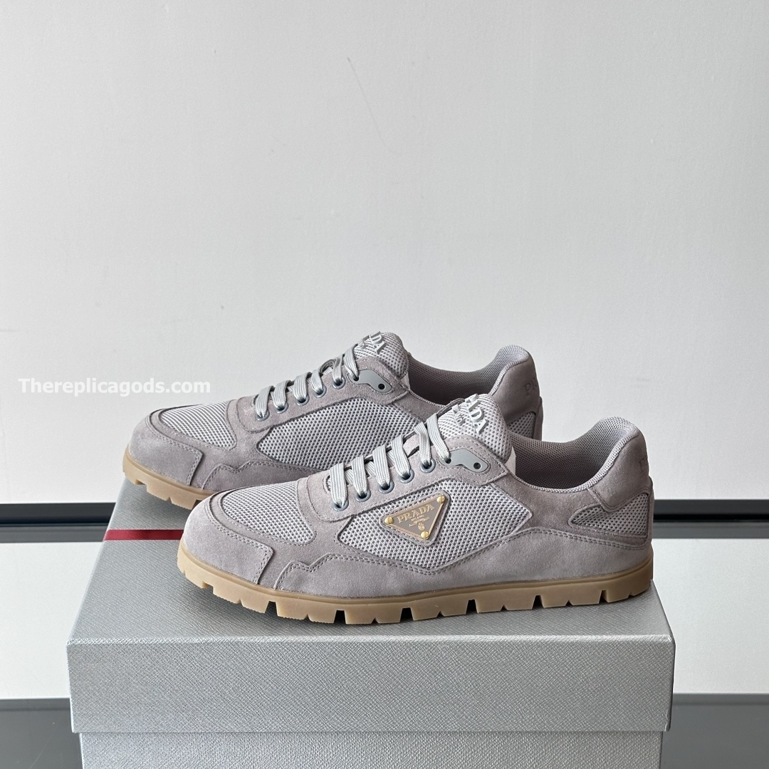 TRAIL MESH FABRIC AND SUEDE SNEAKERS IN GREY - PD228