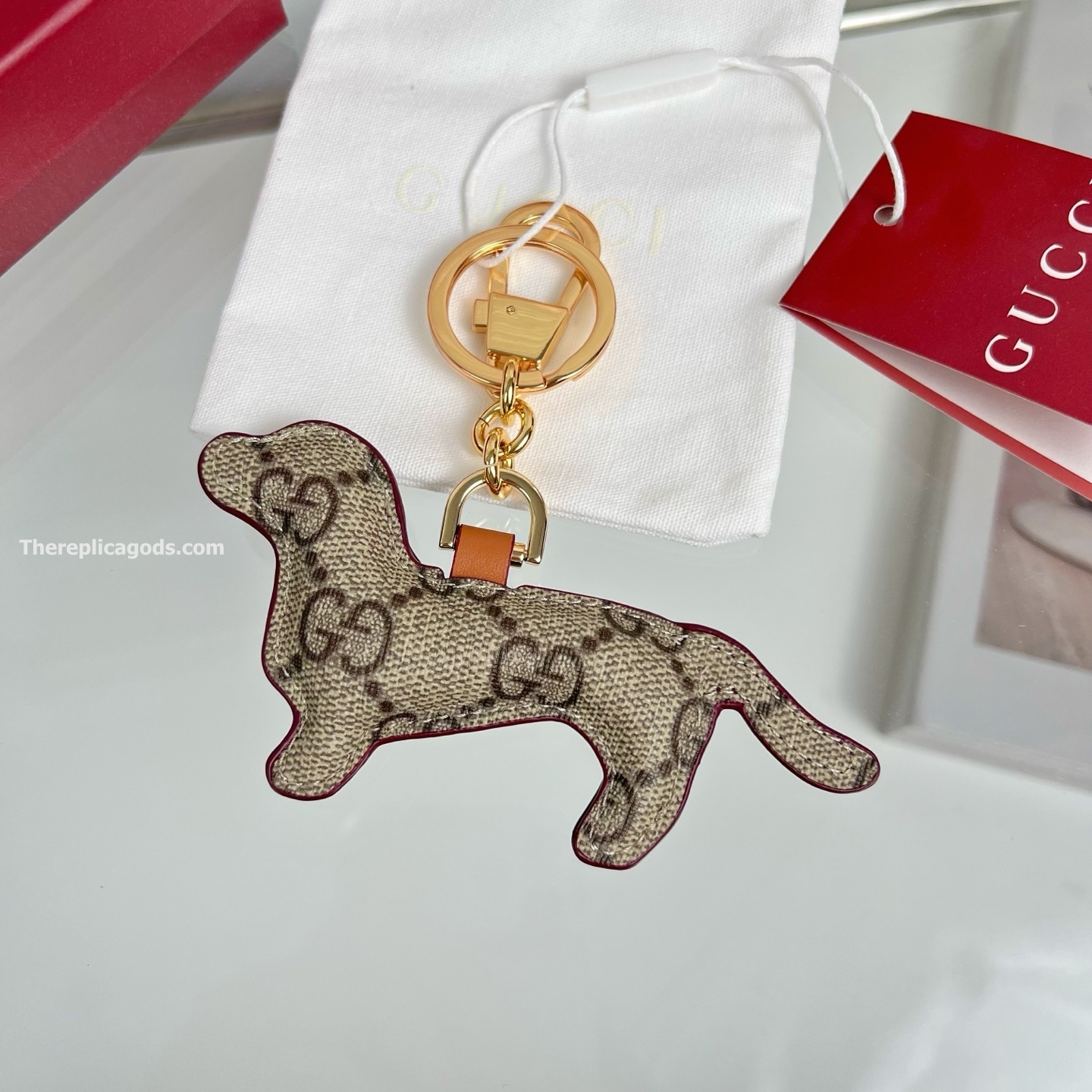 DOG-SHAPED BAG CHARM BEIGE AND DARK BROWN NEW GG MONOGRAM CANVAS