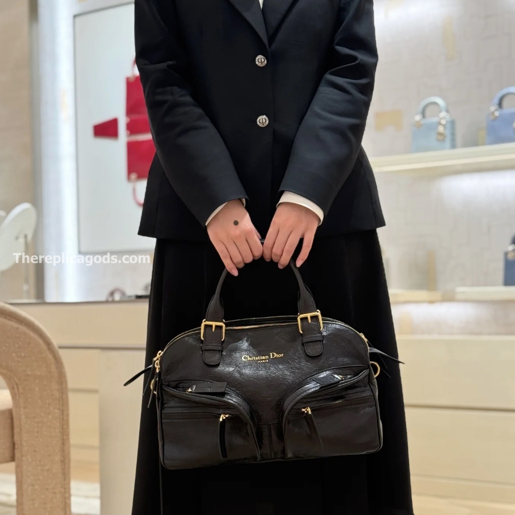 MEDIUM GRAND TOUR BOWLING BAG BLACK CRINKLED CALFSKIN