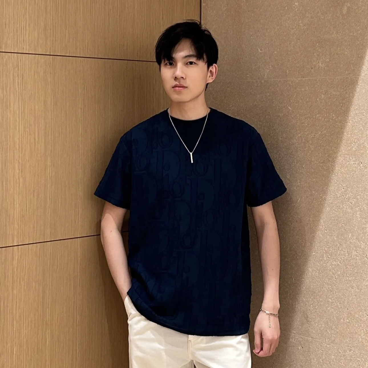 OBLIQUE T-SHIRT, RELAXED FIT DEEP BLUE COTTON JERSEY - TP571
