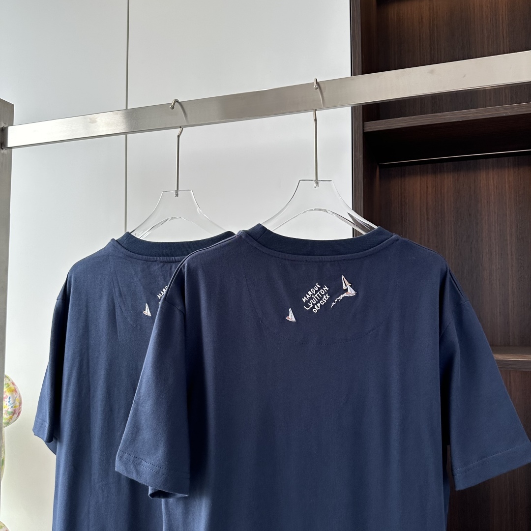 EMBROIDERED COTTON T-SHIRT IN BLUE - TP585