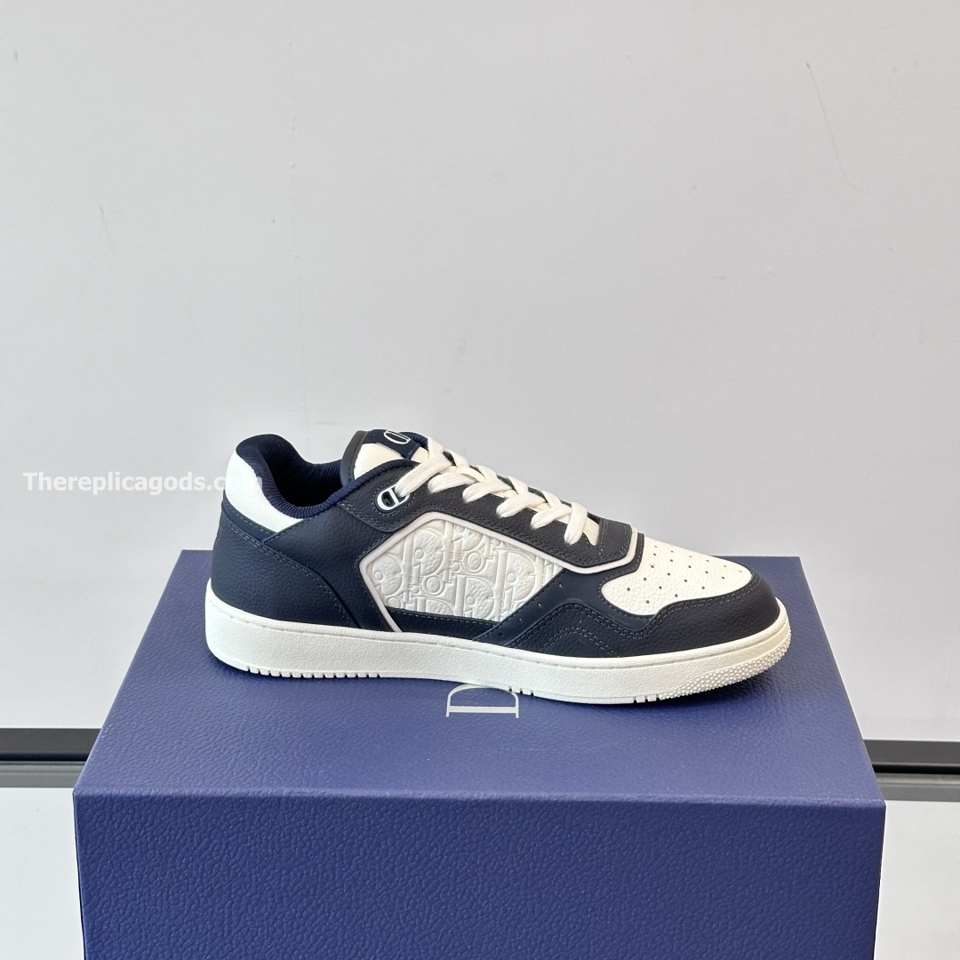 B27 UPTOWN LOW-TOP SNEAKERS NAVY BLUE AND WHITE GRAINED CALFSKIN WITH WHITE GRAVITY LEATHER - CD411
