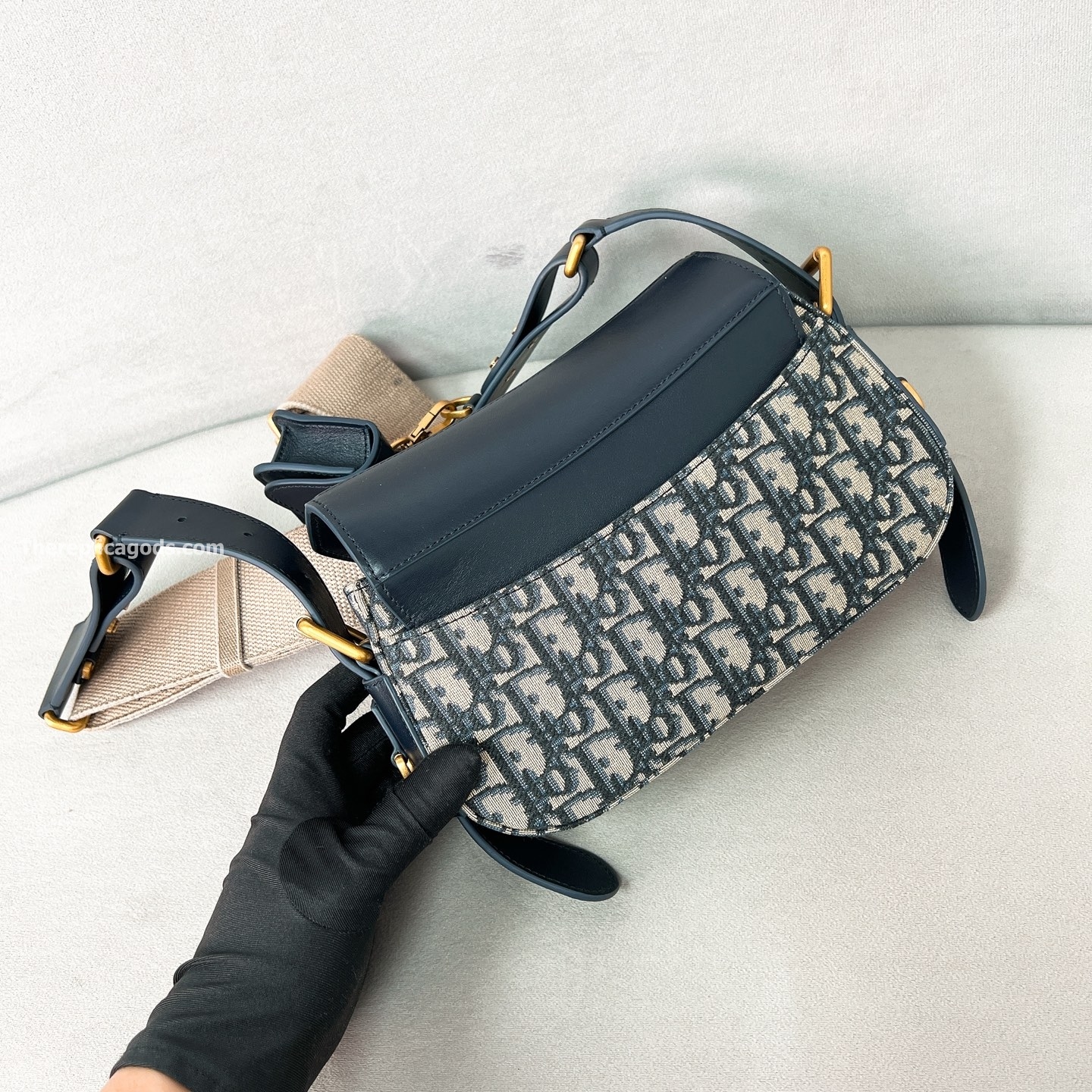 SMALL STREETCHIC BAG BLUE OBLIQUE JACQUARD AND SMOOTH CALFSKIN