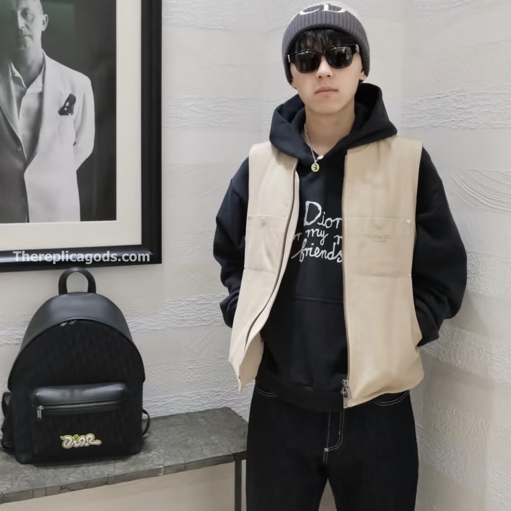 AND KAWS RIDER 2.0 ZIPPED BACKPACK BLACK GRAINED CALFSKIN AND OBLIQUE JACQUARD